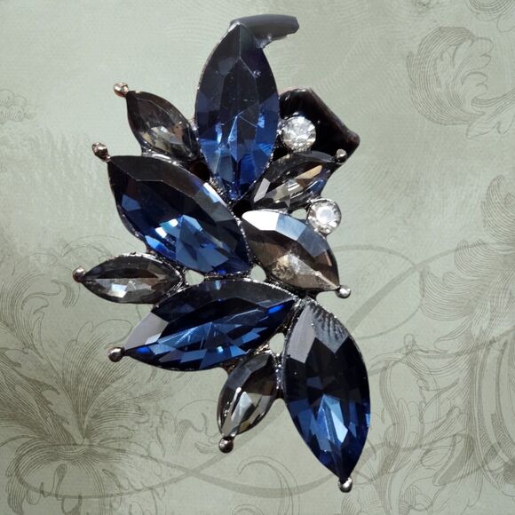 Retro Fancy Rhinestone Stud Earrings Woman's Drops Crystal Blue Cluster Dangle B - Picture 4 of 10